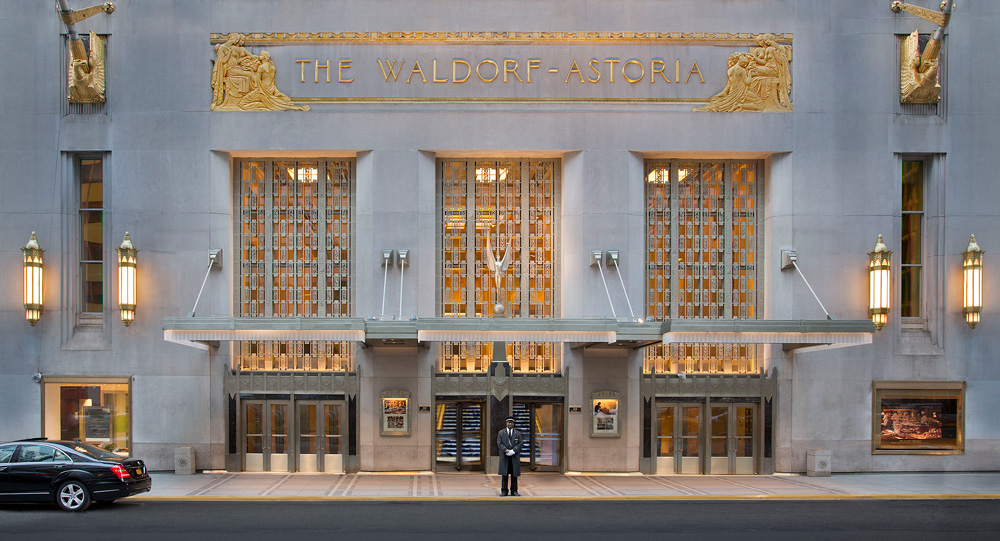 The entrance to New York's iconic Waldorf Astoria, now closed for renovation 